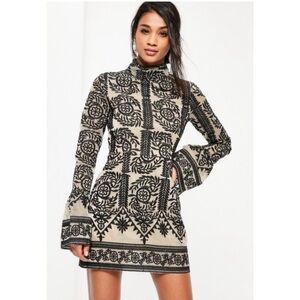 Missguided black lace embroidered high neck, flare sleeve dress size 6 NWT